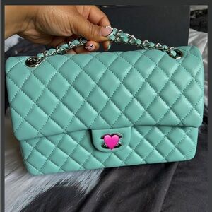 Luxury Quilted Shoulder Bag - Mint Green